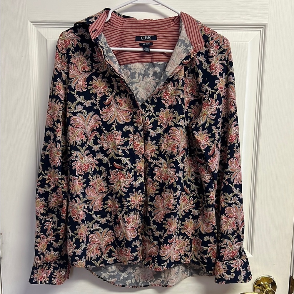 Chaps Black and Pink Long Sleeve Button Down Shirt